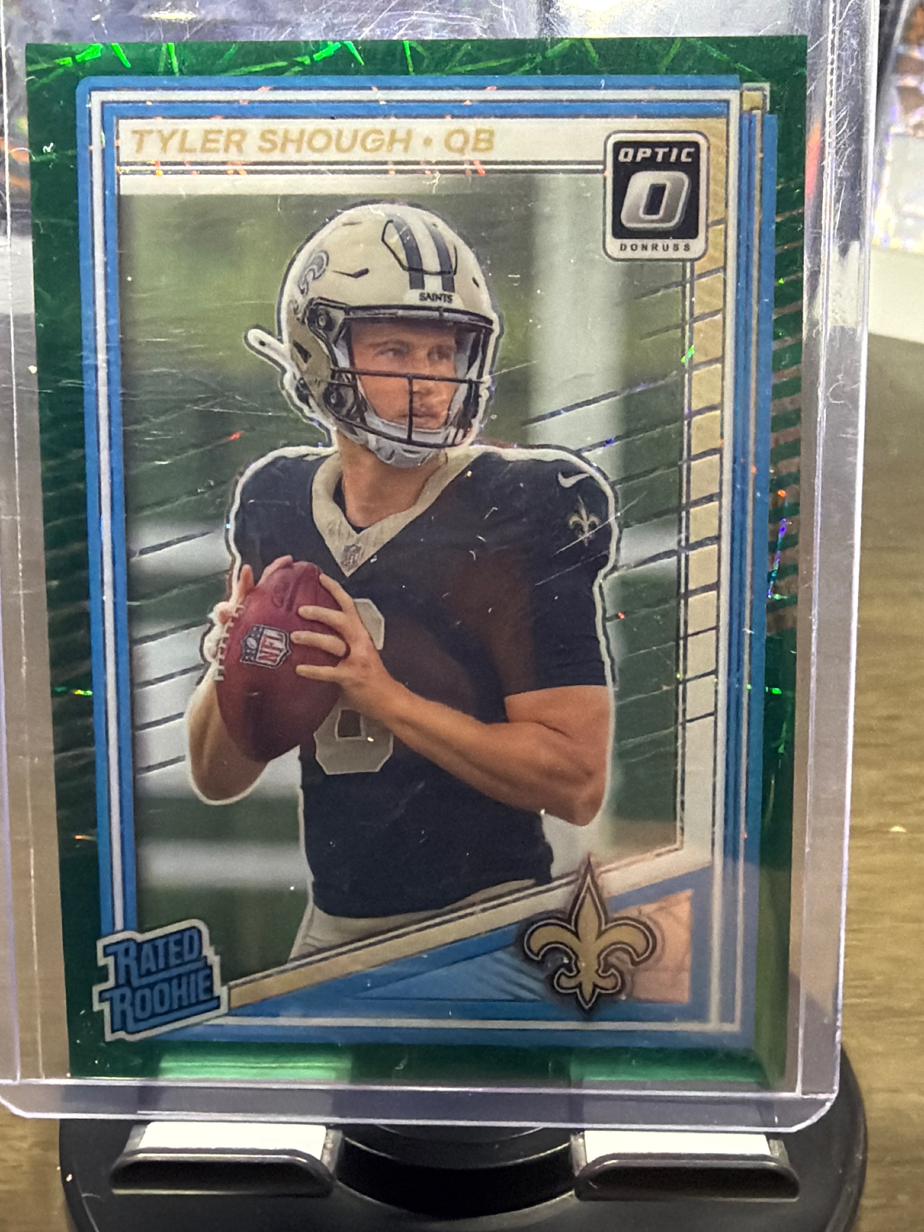 2025 Donruss Optic Tyler Shough Rated Rookie #223 Green Velocity Prizm RC